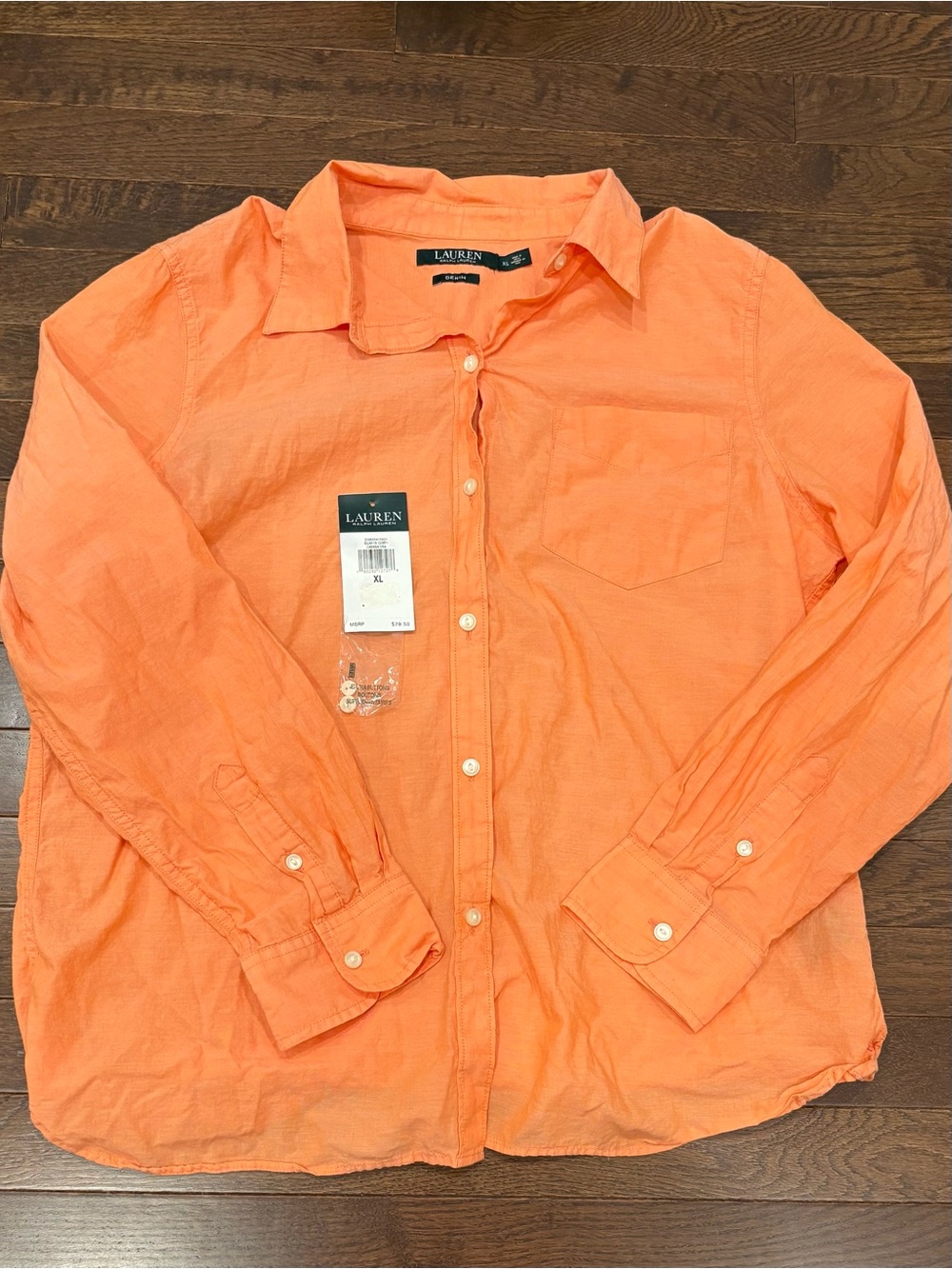 Lauren Ralph Lauren Coral Orange Lightweight Cotton Button Down Shirt Top XL